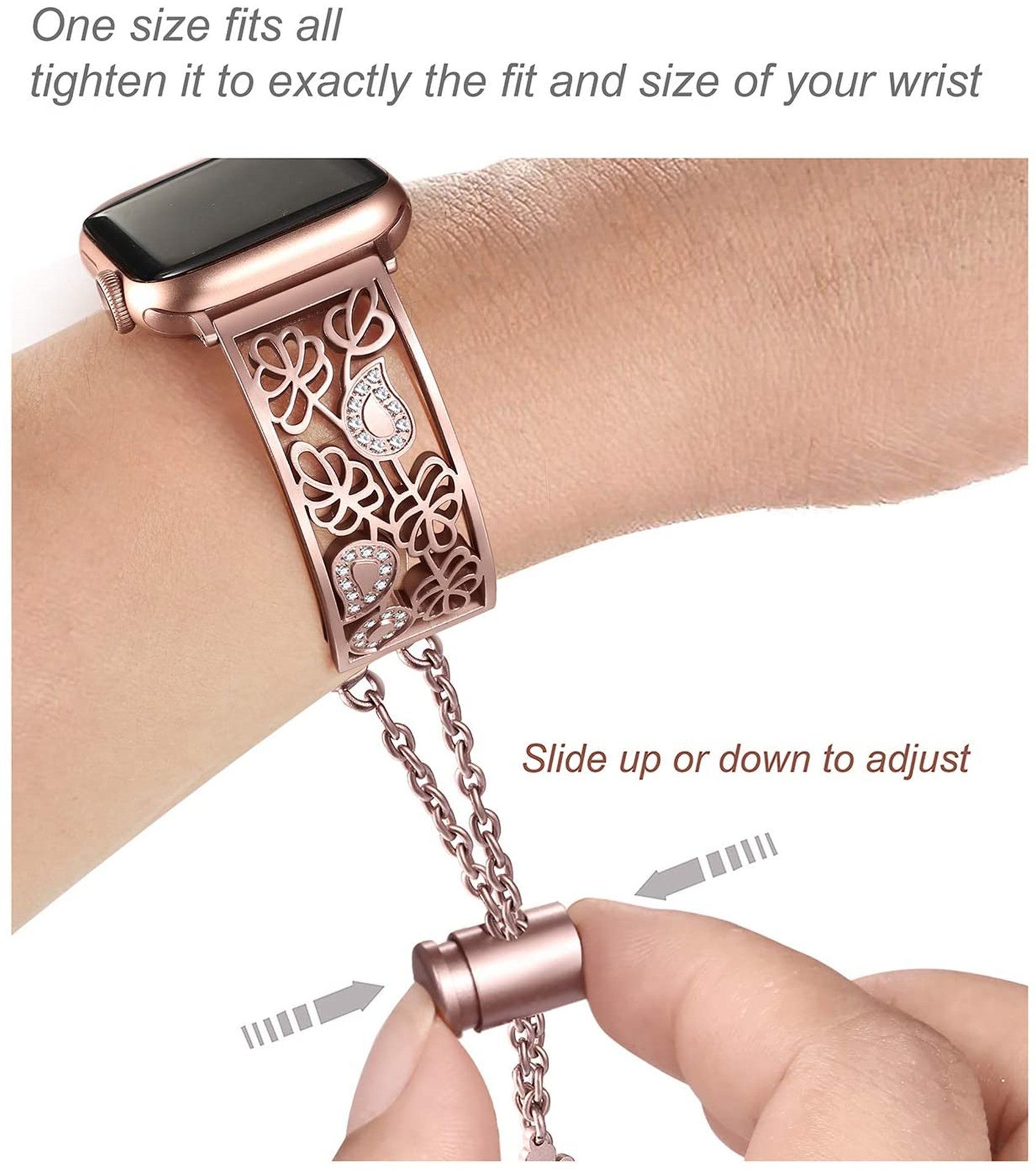 Metal Hollow Stainless Steel Strap With Diamonds And Engraved Bracelet