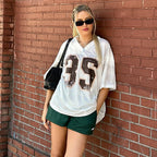 American Street Sports Style Digital Printing Loose V-neck T-shirt