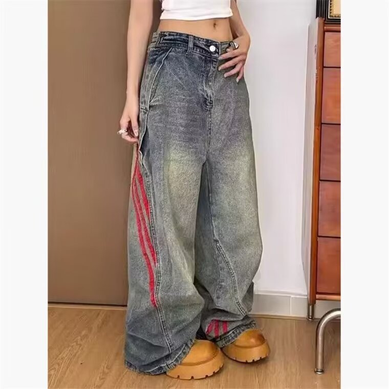 Men's And Women's Same Vintage Stripe Stitching Jeans